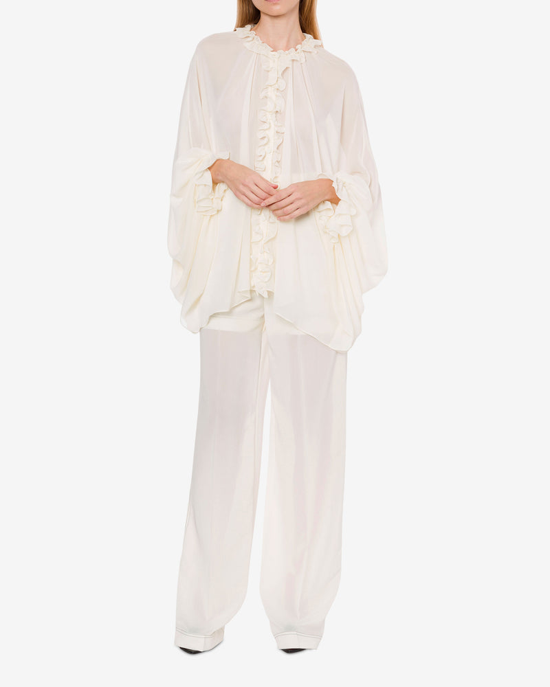 Silk blend georgette cape shirt