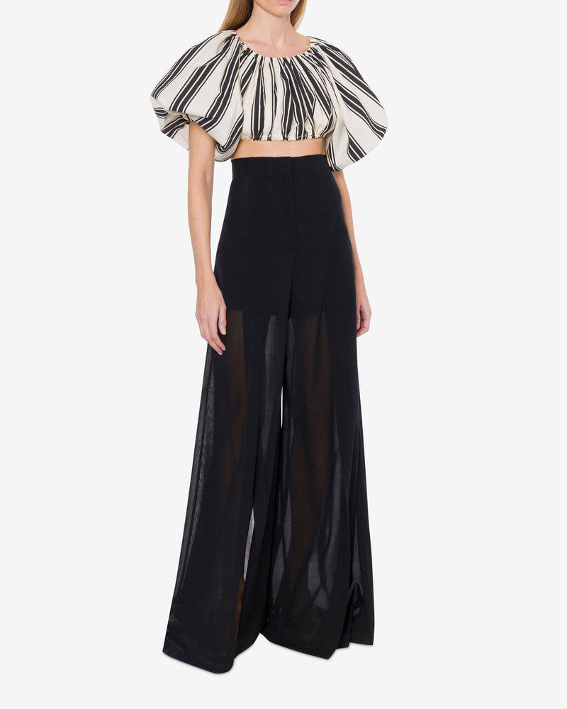 Top crop in cotone e nylon rigato