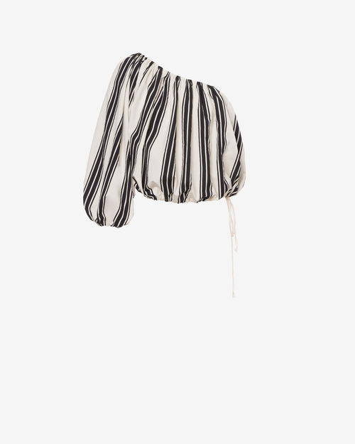 Blouse à une épaule en coton et nylon rayé