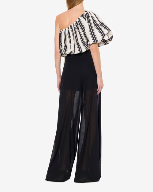 Blouse à une épaule en coton et nylon rayé