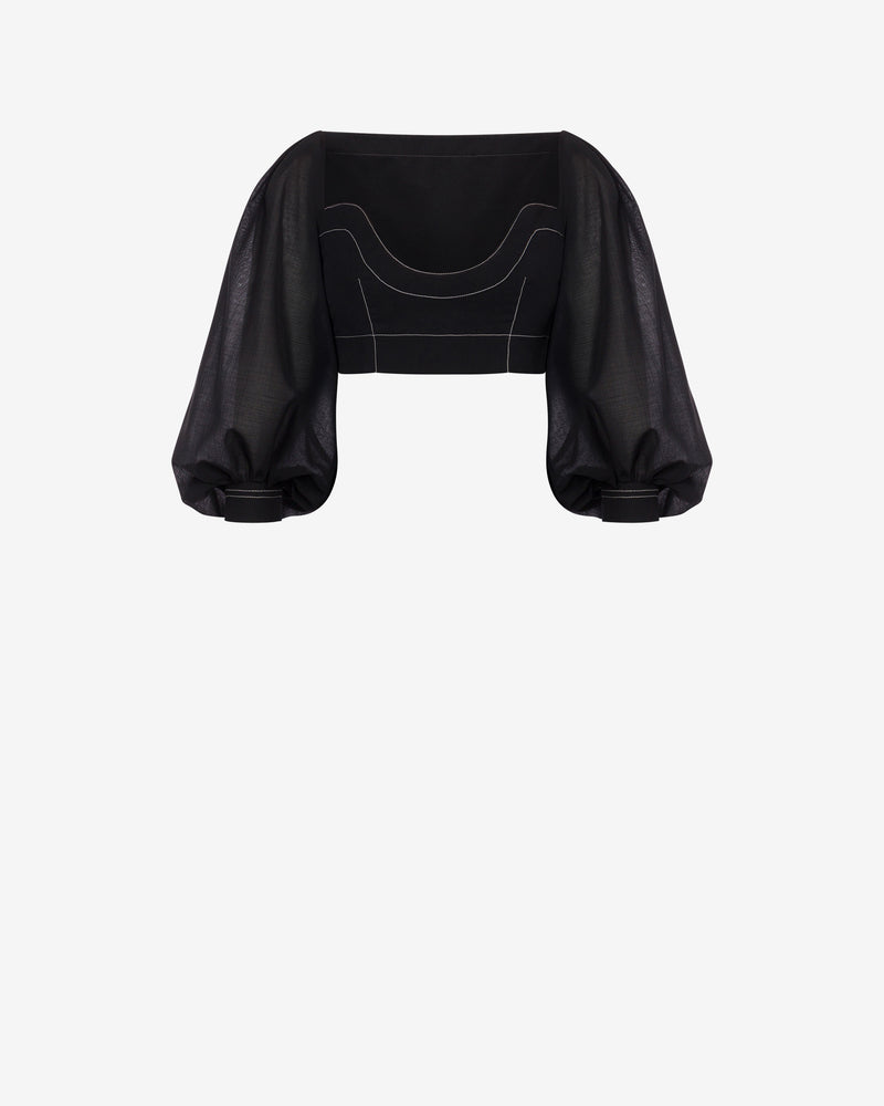 Voile crop top with topstitching