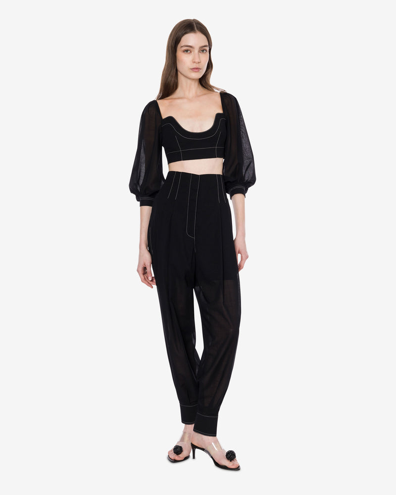 Voile crop top with topstitching