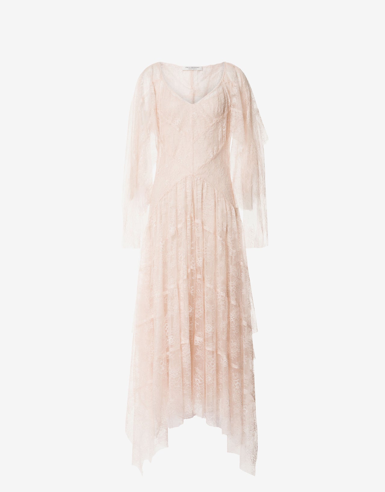 Langes Spitzenkleid mit Umhangärmeln
