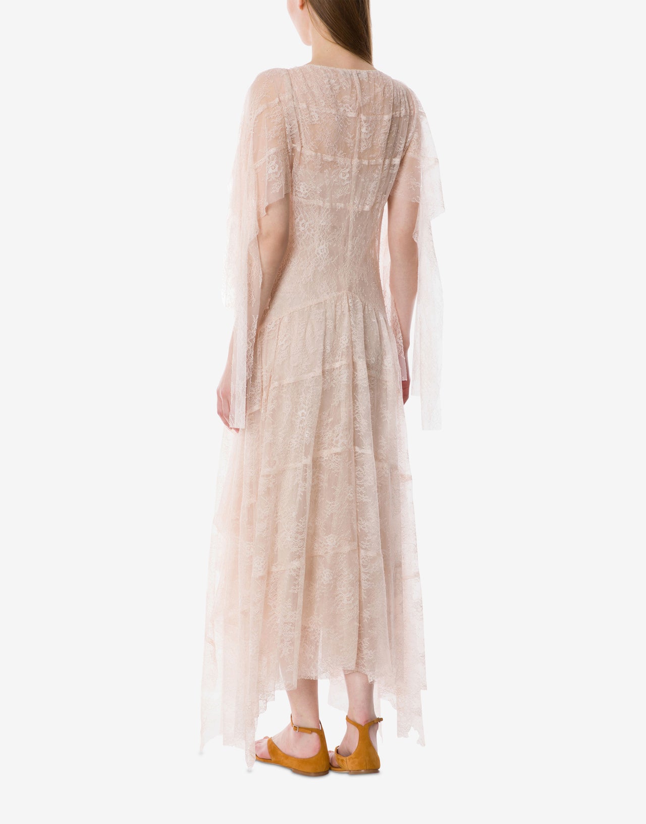 Langes Spitzenkleid mit Umhangärmeln
