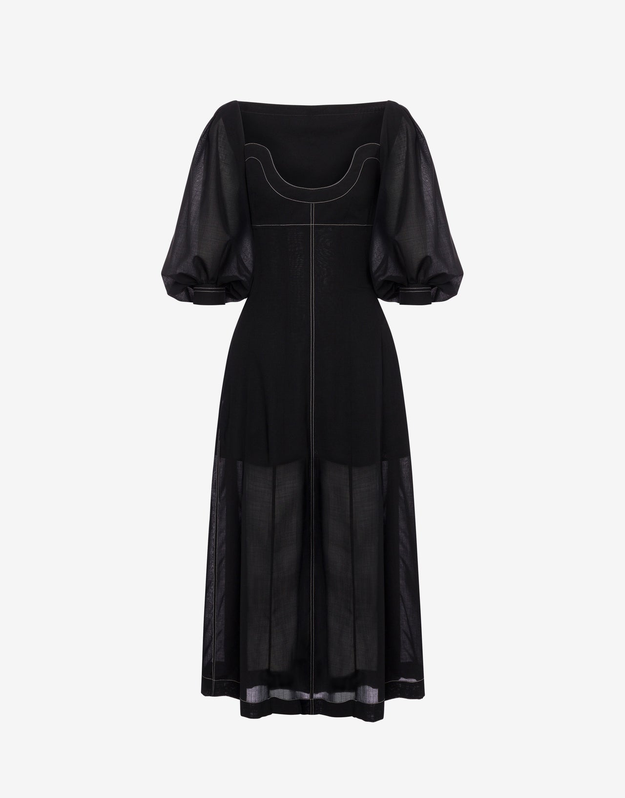 Long voile dress with topstitching
