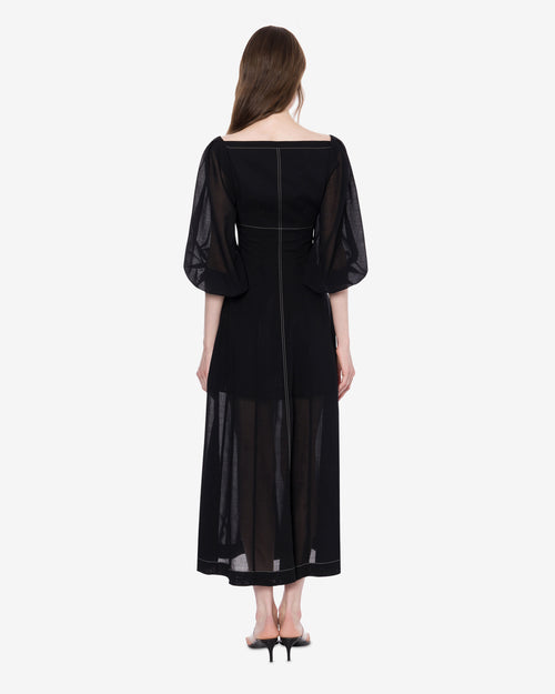 Long voile dress with topstitching
