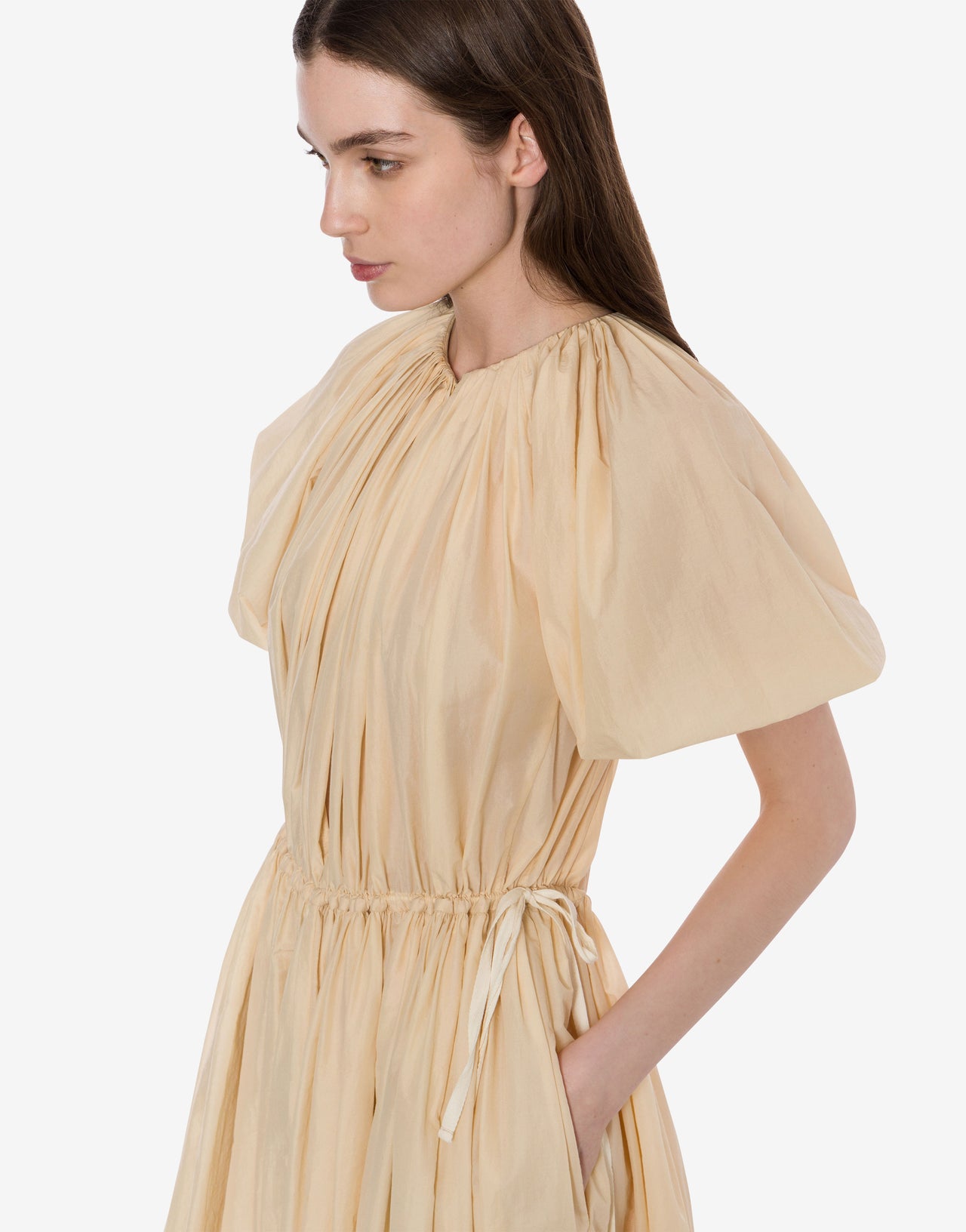 Nylon dress with balloon sleeves