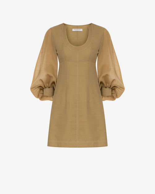 Voile minidress with voluminous sleeves