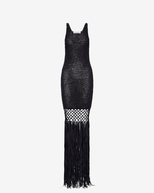 Suede webbing dress with bangs