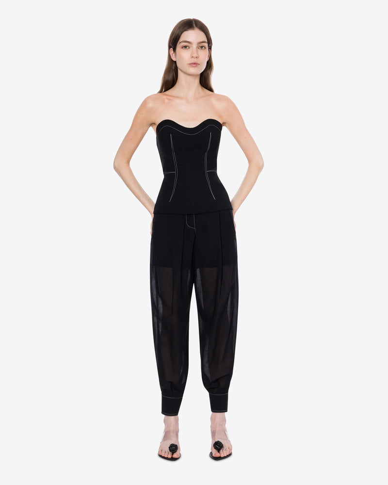 Voile bustier top with topstitching