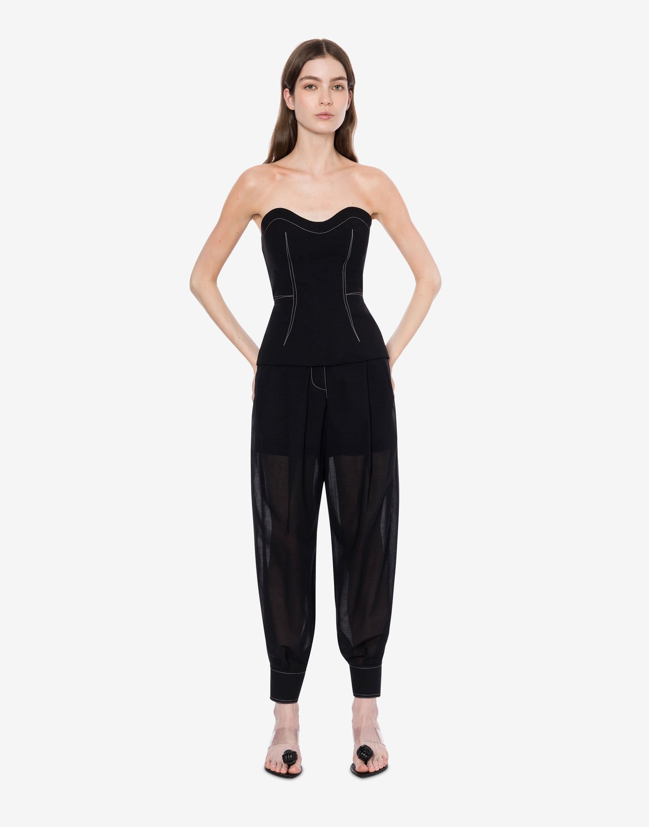 Top bustier en voile avec surpiqûres
