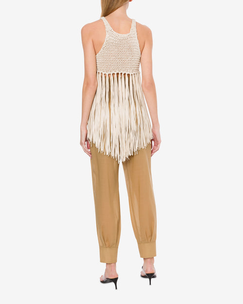 Top in fettuccia suede con frange

