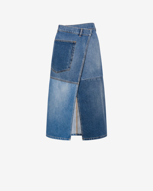 Gonna a portafoglio in denim patchwork