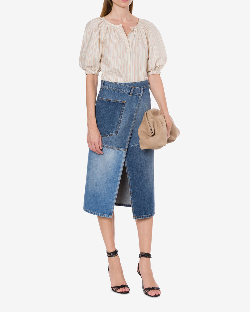 Denim wrap skirt patchwork