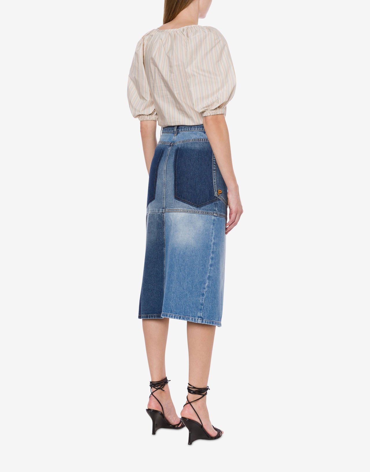 Jupe portefeuille en denim patchwork