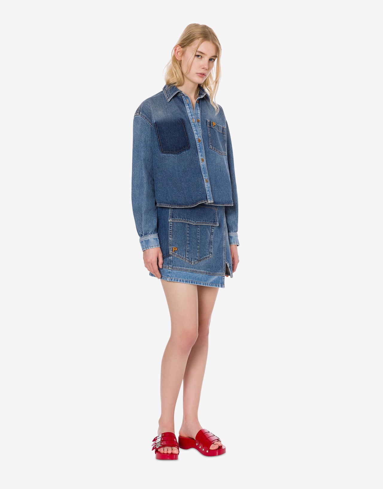 Chemise en jean patchwork