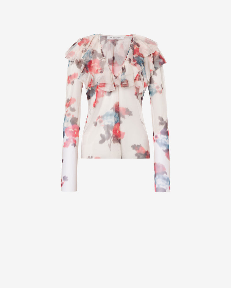 Tulle blouse with flower print