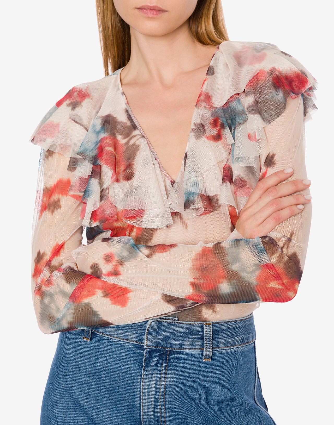 Tulle blouse with flower print