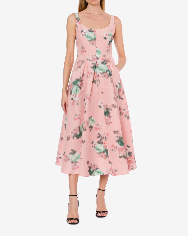 Longuette dress in floral taffetà