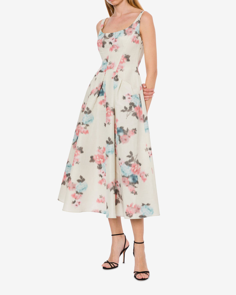 Longuette dress in floral taffetà