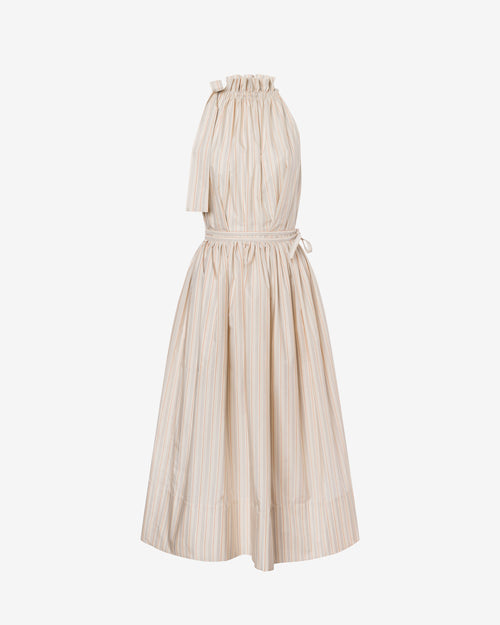 Dress longuette in striped cotton