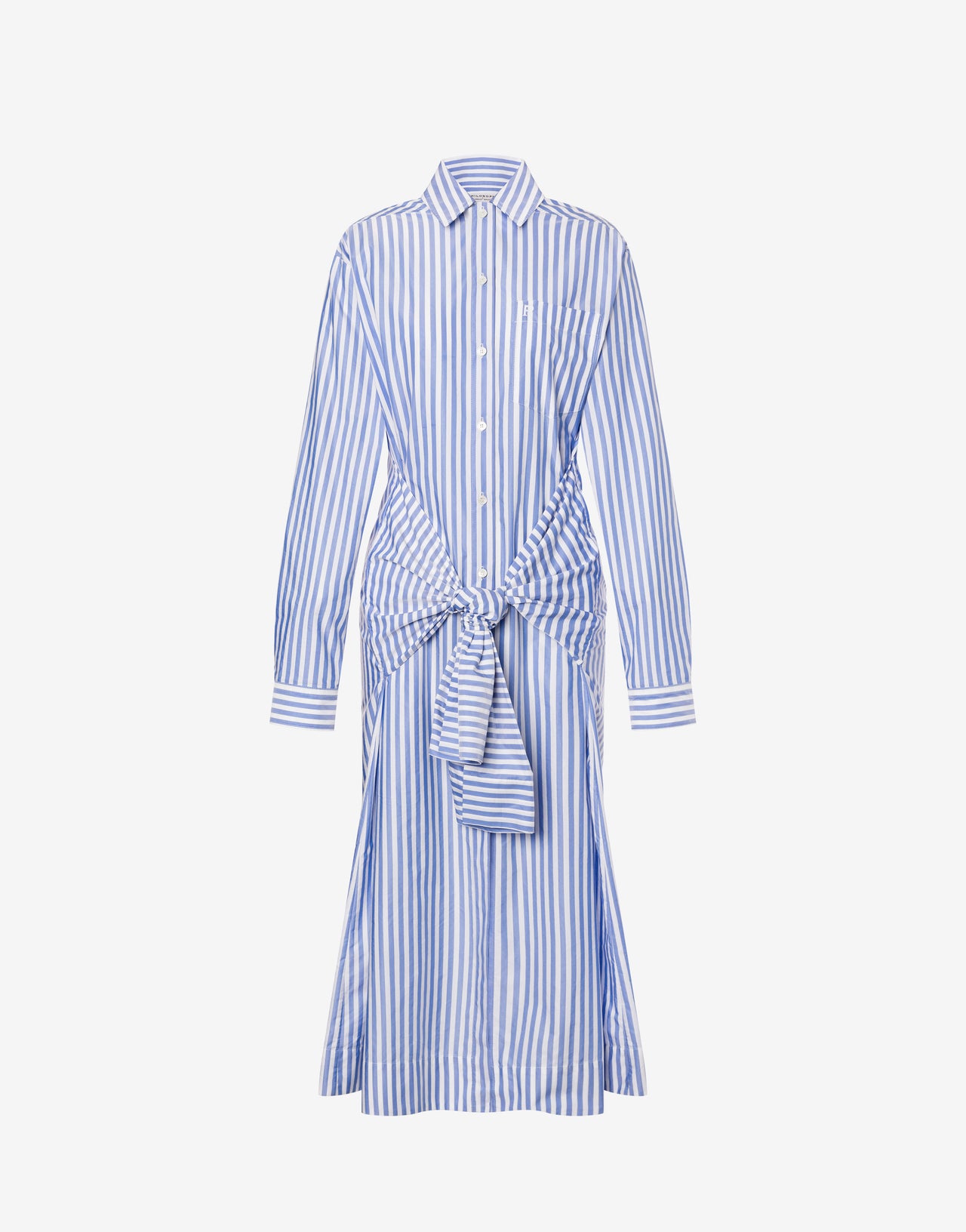 Dress longuette in striped cotton with shirt sleeves