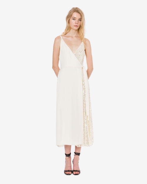 Dress longuette in crêpe and paillettes