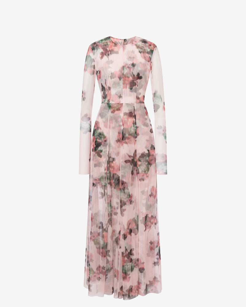 Long tulle dress with flower print