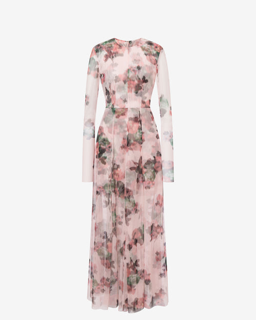 Long tulle dress with flower print