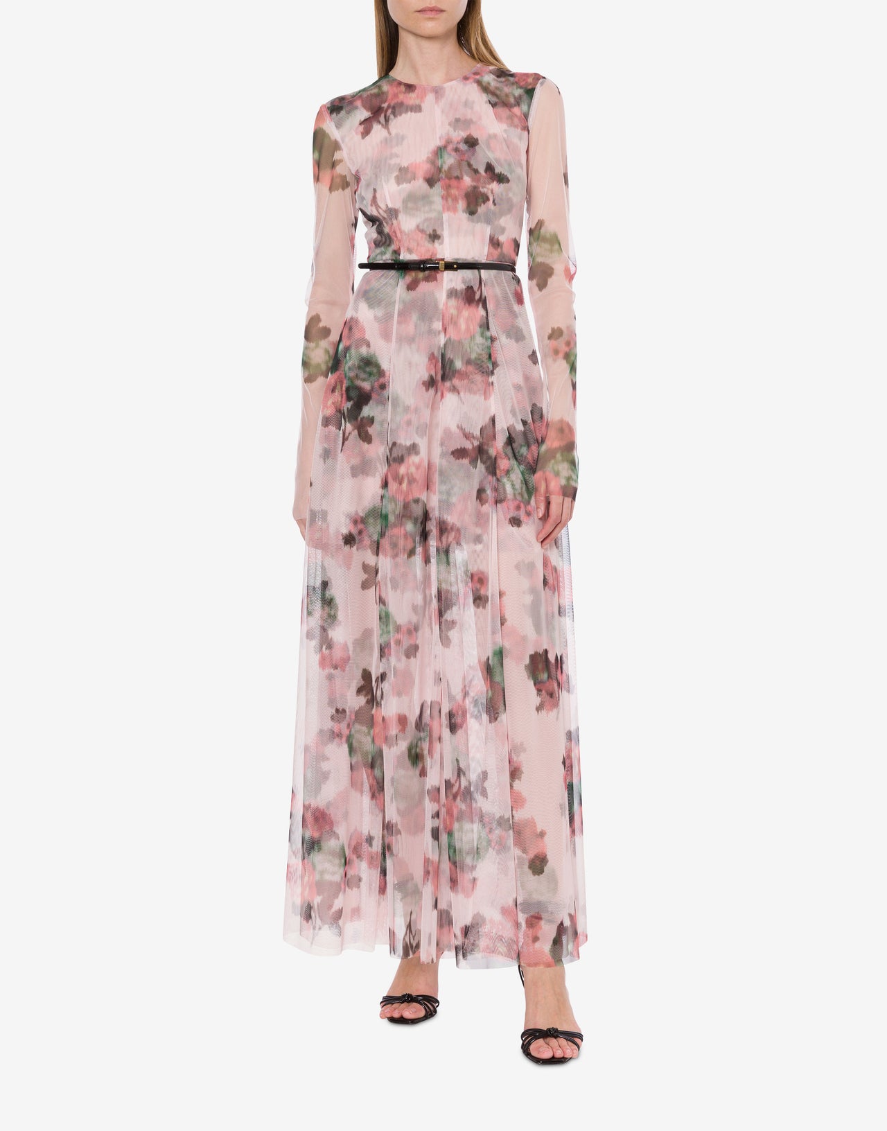 Vestido largo de tul con estampado de flores