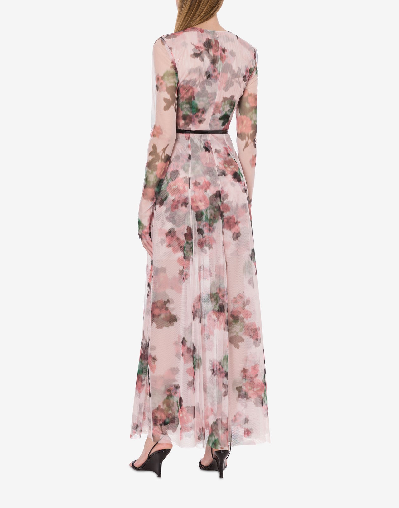Vestido largo de tul con estampado de flores