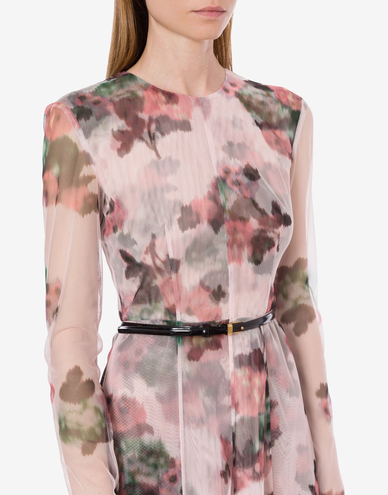 Vestido largo de tul con estampado de flores