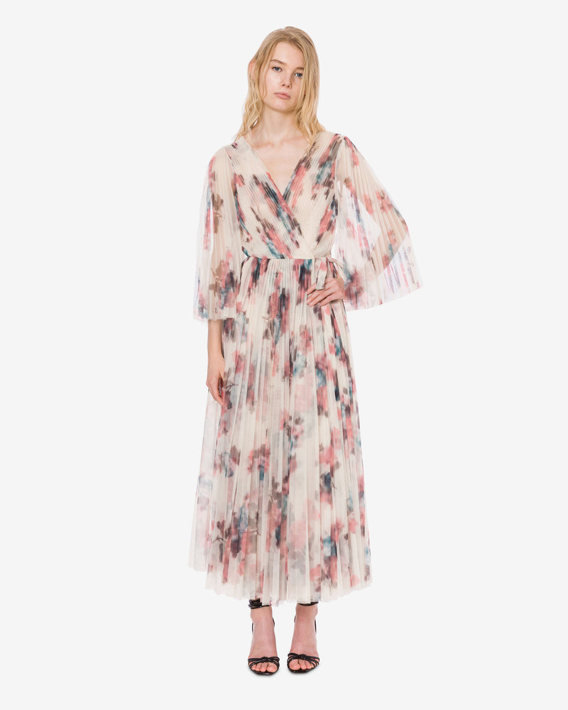Pleated tulle dress with flower print