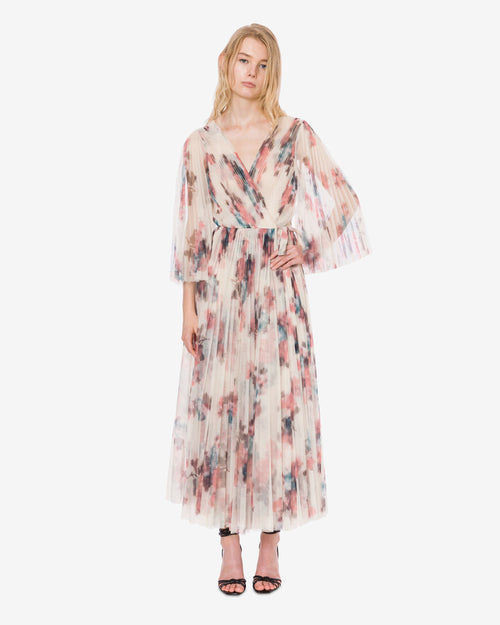 Pleated tulle dress with flower print