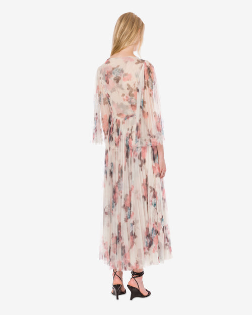 Pleated tulle dress with flower print