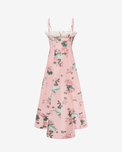 Dress longuette in taffetà with ruches