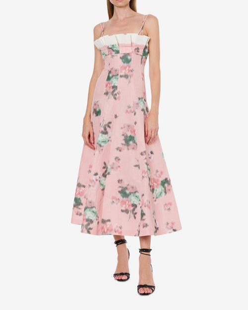 Dress longuette in taffetà with ruches
