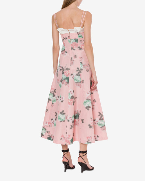 Dress longuette in taffetà with ruches
