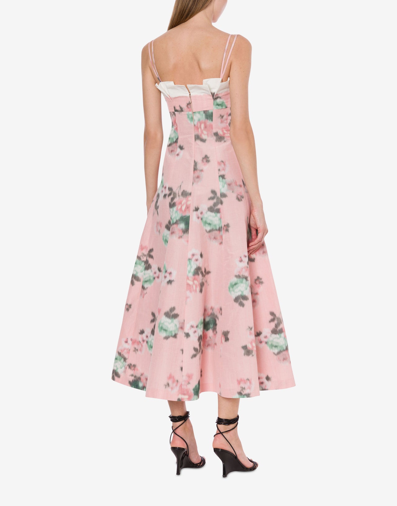 Dress longuette in taffetà with ruches