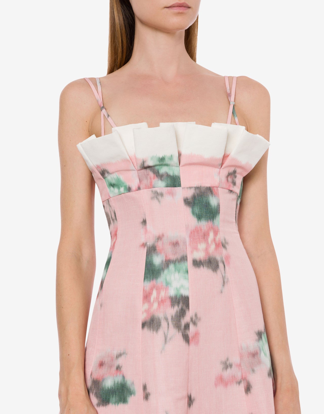 Dress longuette in taffetà with ruches