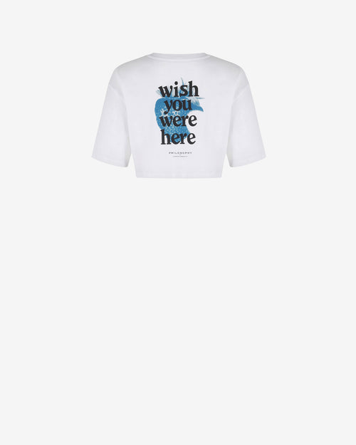 T-shirt court en coton avec imprimé Wish You Were Here