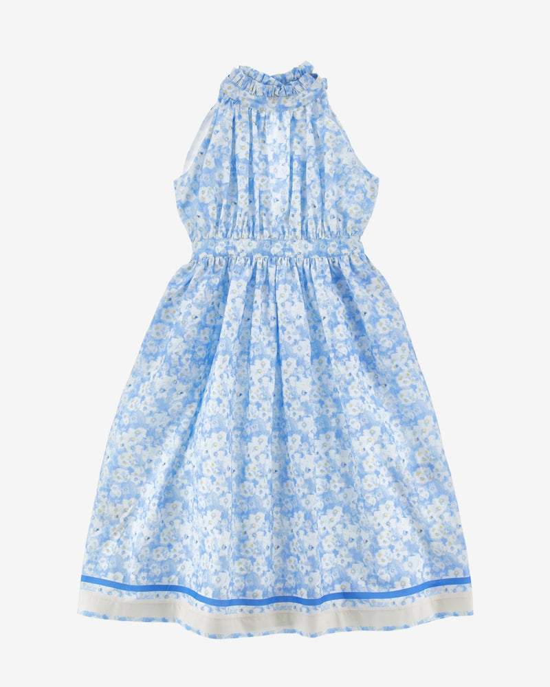 Kinderkleid aus Baumwolle mit zartem blau-weißem Blumendruck