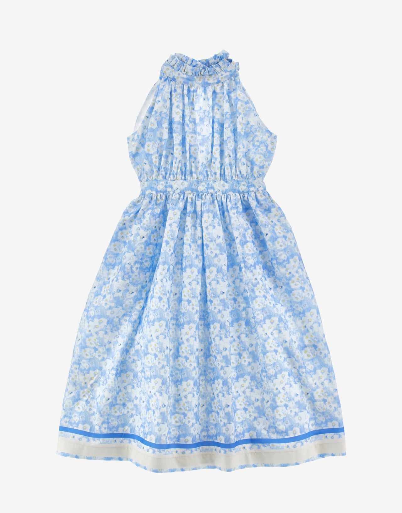 Kids cotton dress with delicate blue and white flower print