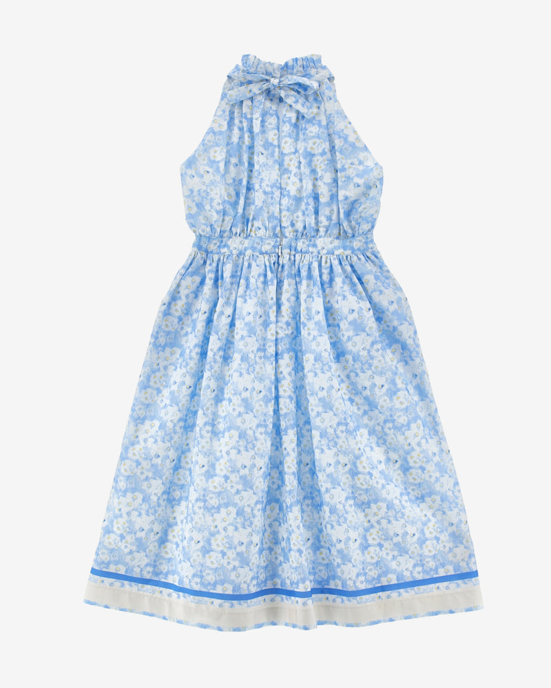 Kinderkleid aus Baumwolle mit zartem blau-weißem Blumendruck