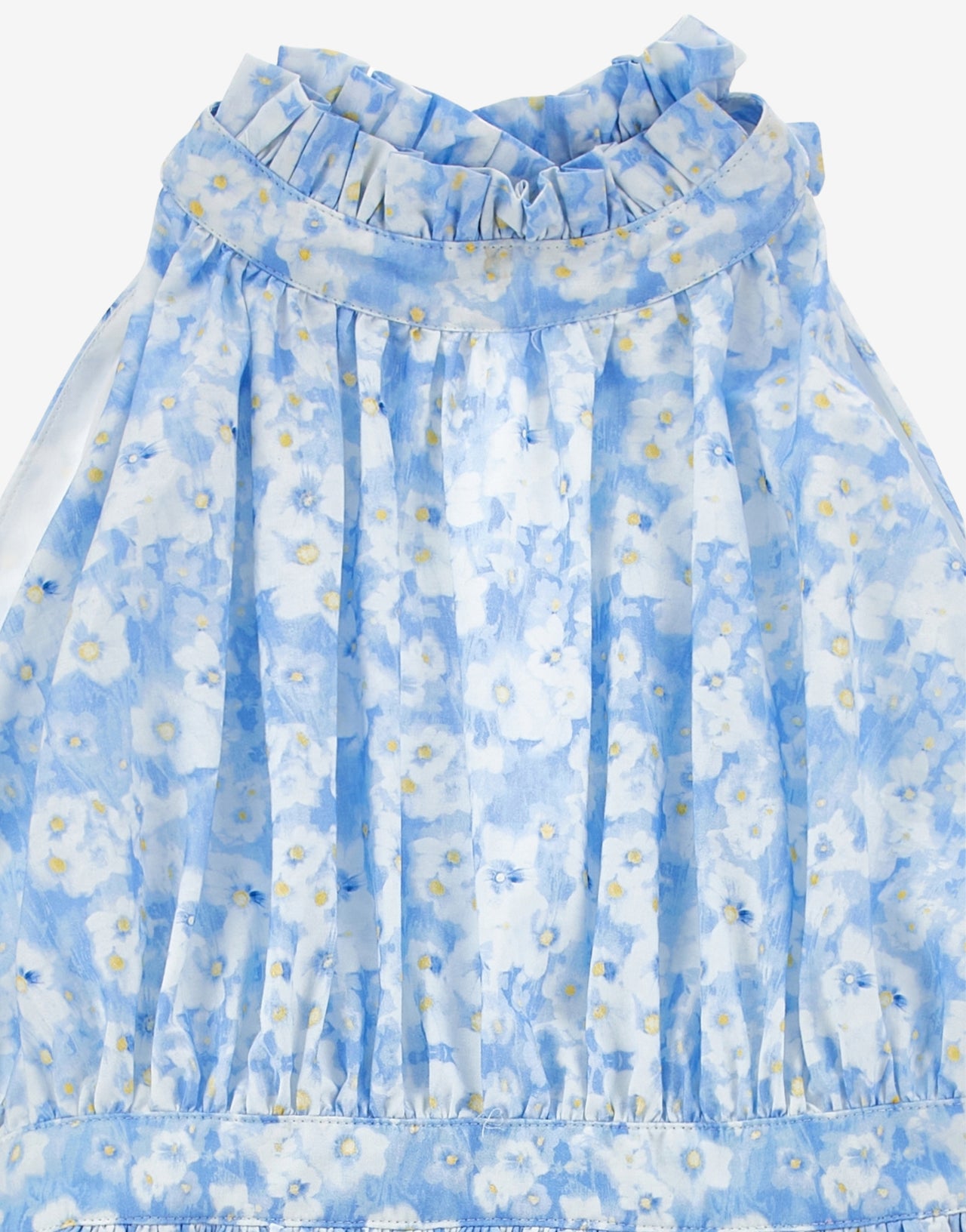Kids cotton dress with delicate blue and white flower print
