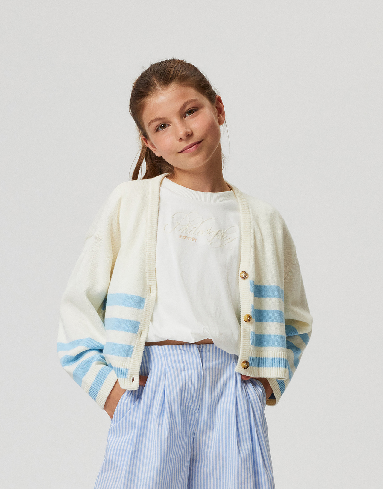 Baumwollstrickjacke mit Seemannsstreifen für Kinder 